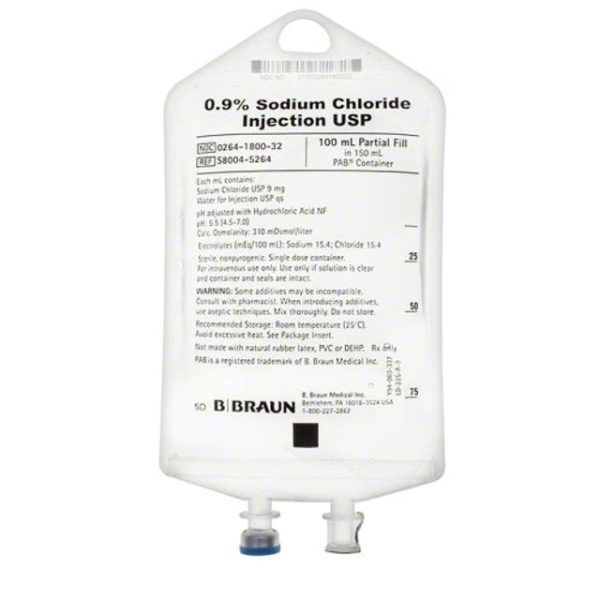 0.9% Sodium Chloride Injection, USP, 100 mL Bag, 211 PAB