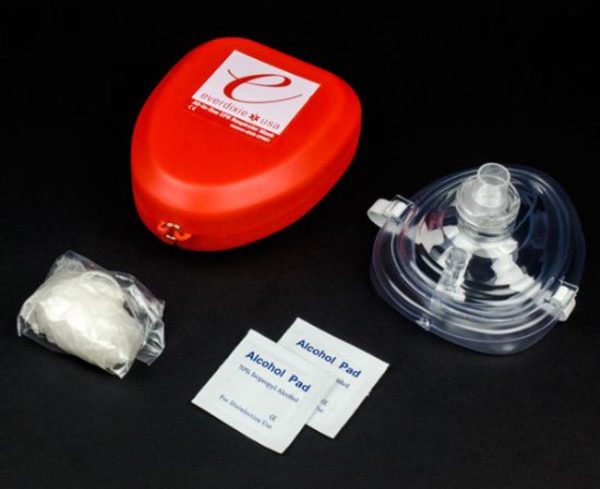 Adult CPR Mask in Hard Case with Inlet for O2 port